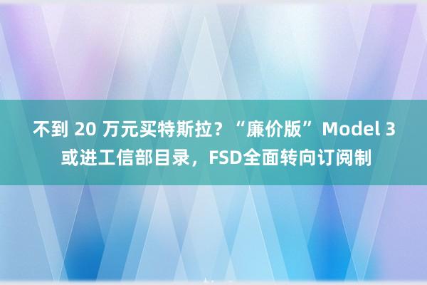 不到 20 萬(wàn)元買(mǎi)特斯拉？“廉價(jià)版” Model 3 或進(jìn)工信部目錄，F(xiàn)SD全面轉(zhuǎn)向訂閱制