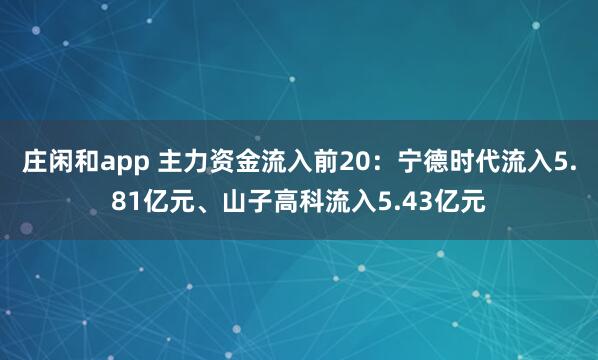 莊閑和app 主力資金流入前20：寧德時代流入5.81億元、山子高科流入5.43億元